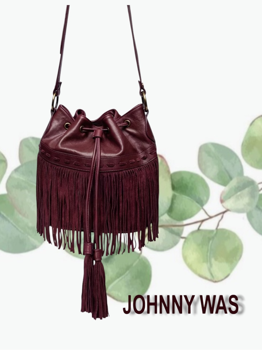 🔥 NWT Johnny Was Italian Leather Fringe Bucket Bag LAST OXBLOOD AVAILABLE!
